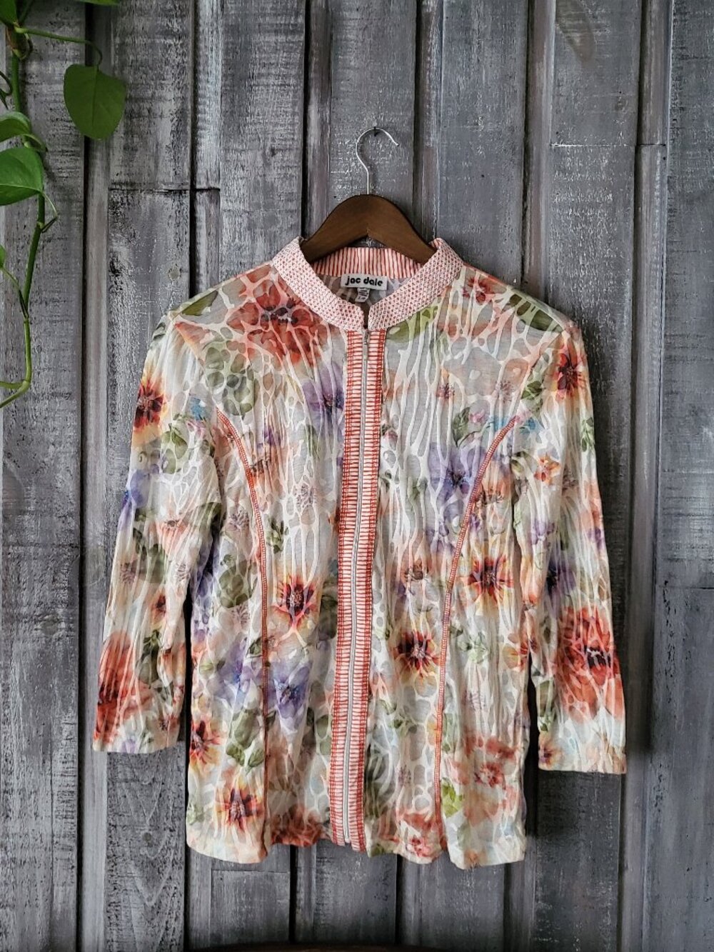 Jac Dale Floral Mesh Semi-Sheer Full Zip Lightweight Jacket L